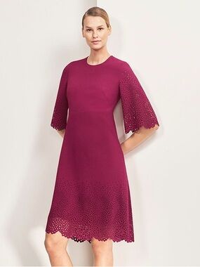 The Fold Dark Pink Laser-Cut Midi Dress
